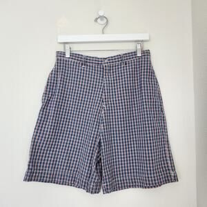 80s 90s Vintage Red White Blue Plaid High Waisted Mom Shorts 100% Cotton 6